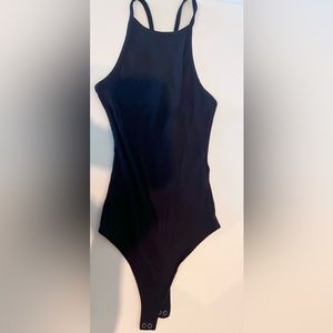 Abercrombie and Fitch Black Ribbed Body Suit With Crisscrossed Back